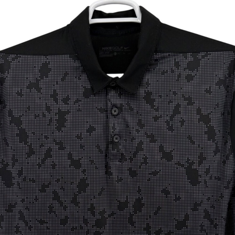 Nike Golf Mens XL Dri-FIT Digital Camo Polo Shirt Black Short Sleeve Stretch